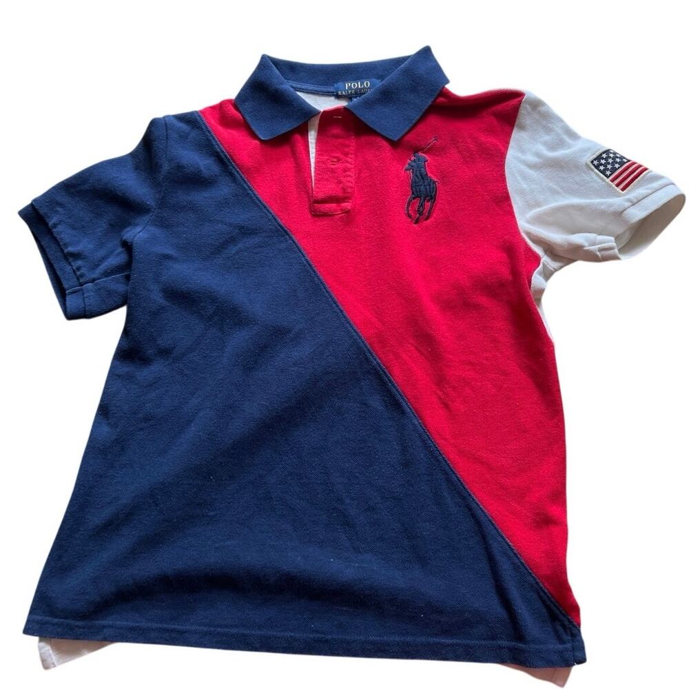 Polo Ralph Lauren Shirt Youth Boys L 14 16 Blue Big Pony Short Sleeve Stretch